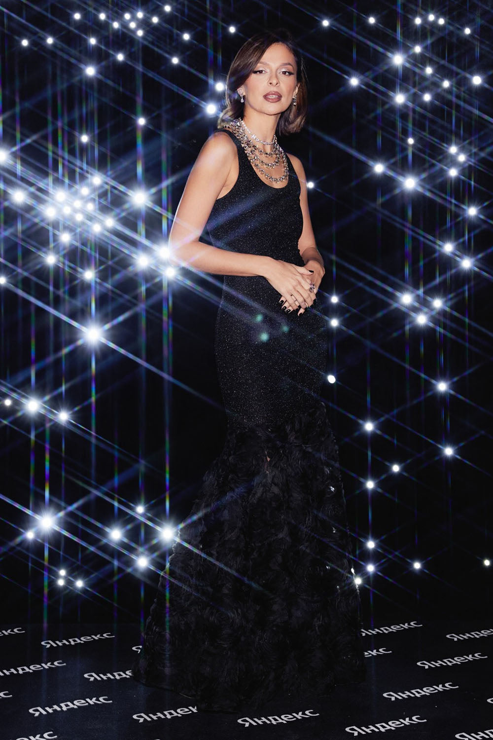 Rosette Applique Mermaid Gown