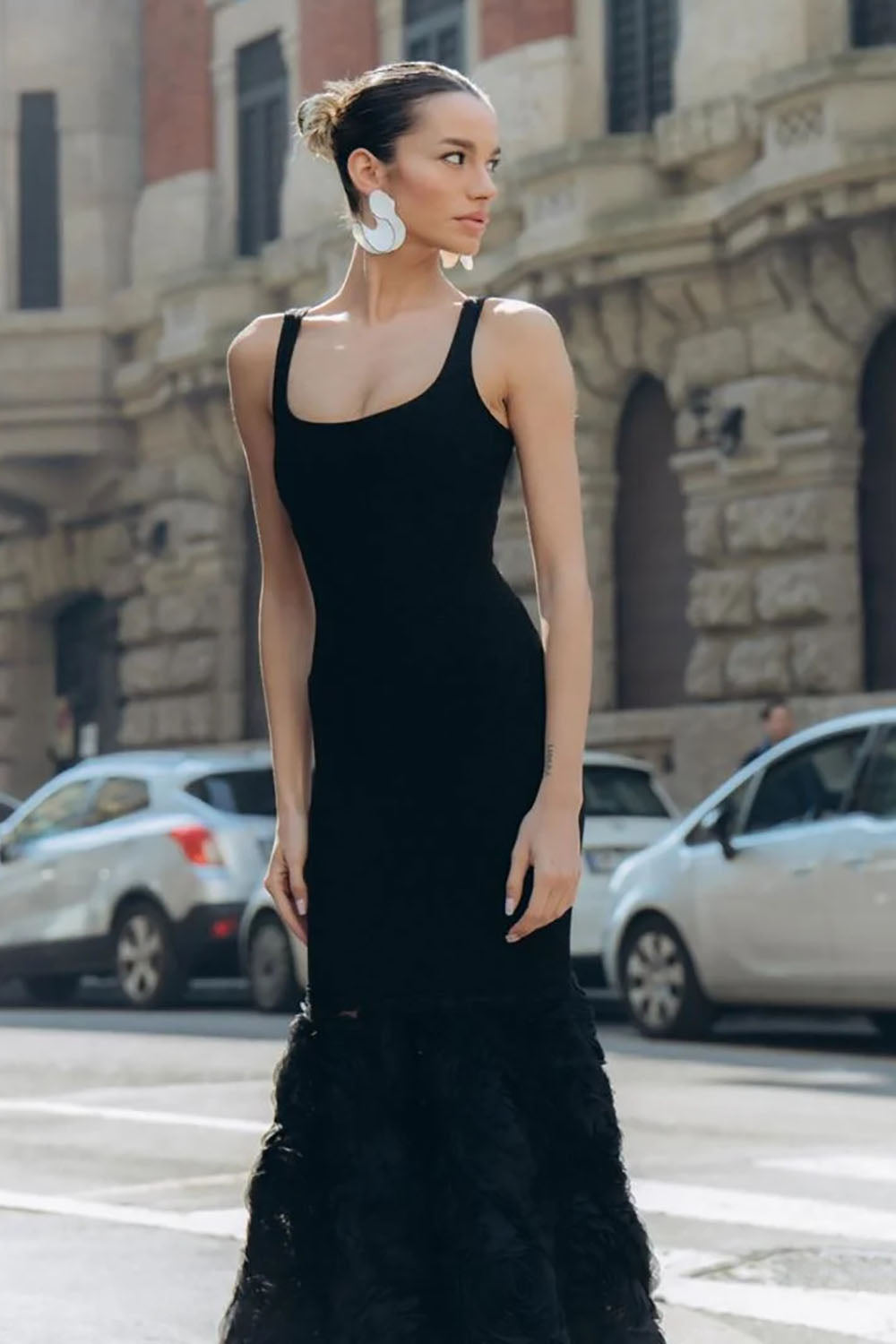 Rosette Applique Mermaid Gown