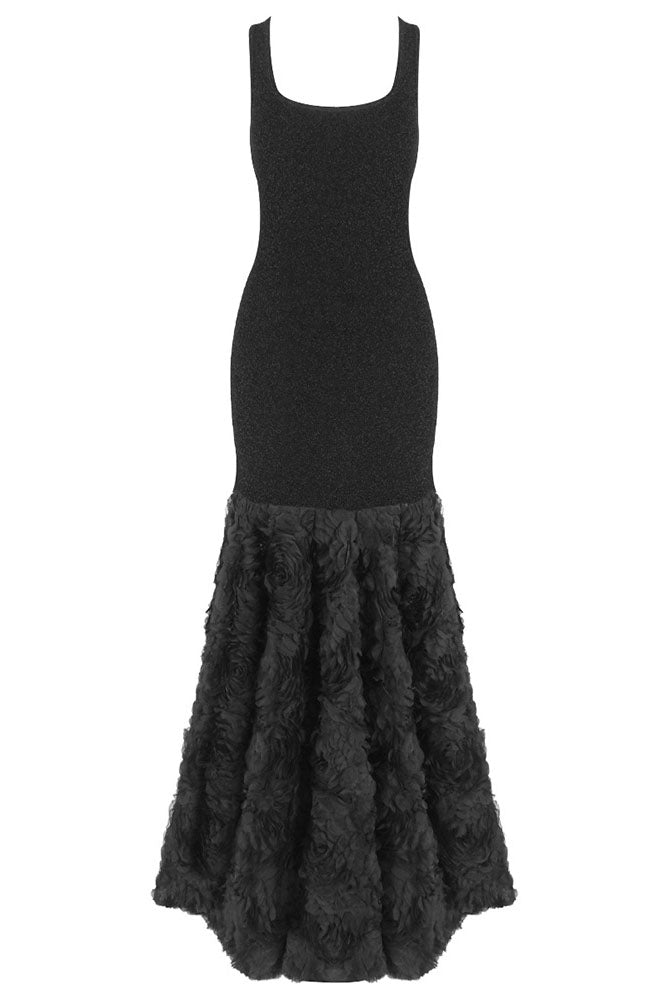 Rosette Applique Mermaid Gown