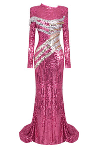 Round Cut Out Sequin Gown