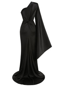 Ruched Thigh-Slit One-Shoulder Gowns