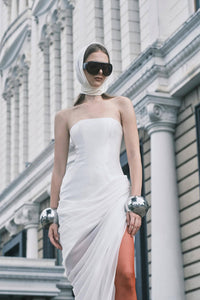 Satin Strapless Corset Detailed Maxi Dress