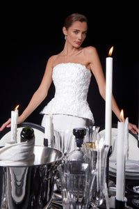 Satin Strapless Cream Top Wide Leg Pants