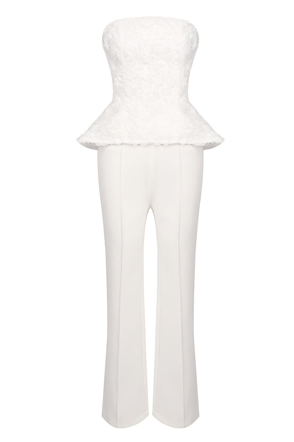 Satin Strapless Cream Top Wide Leg Pants