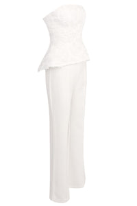 Satin Strapless Cream Top Wide Leg Pants