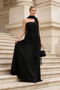 Scarf Strapless Corset Maxi Dress