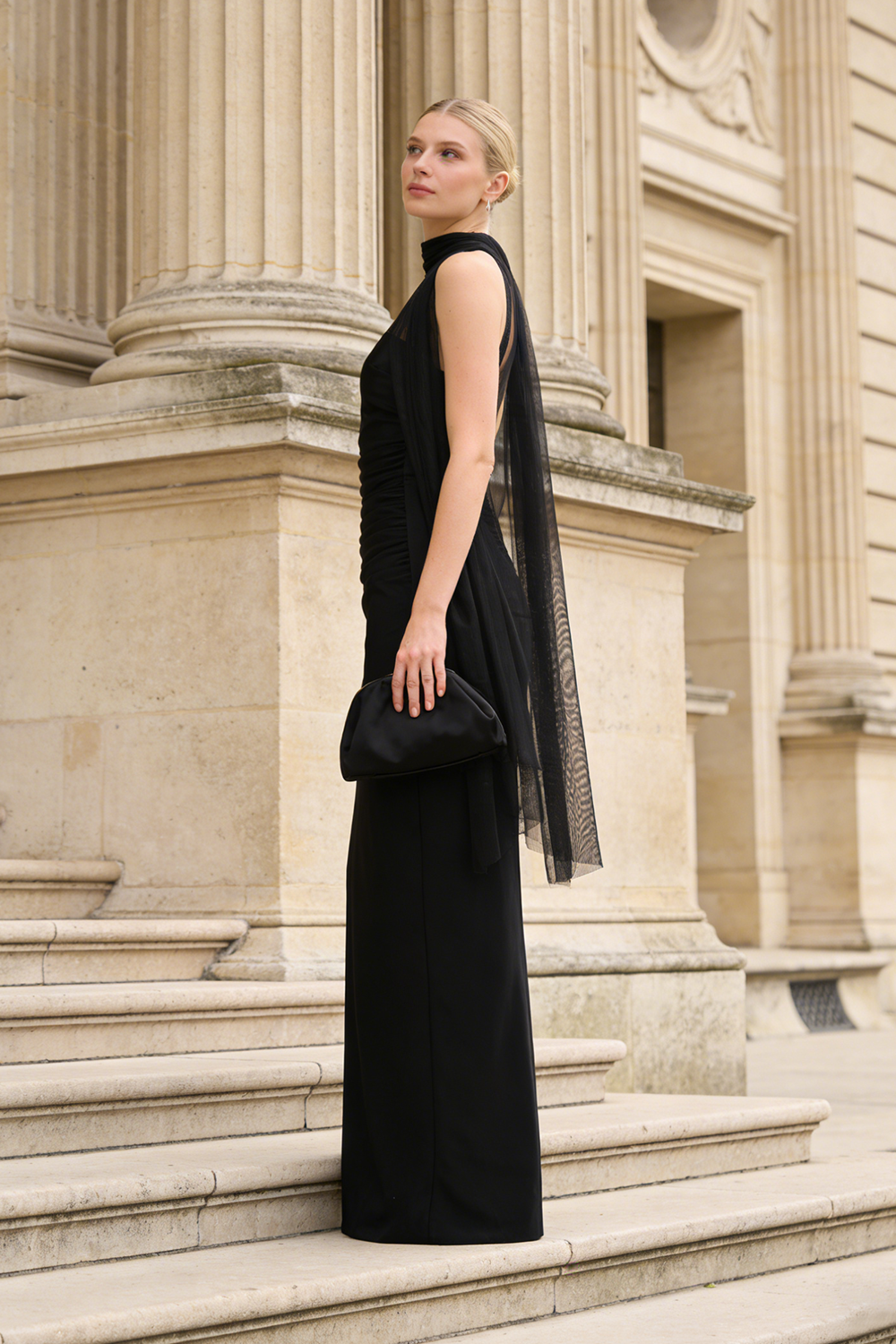 Scarf Strapless Corset Maxi Dress