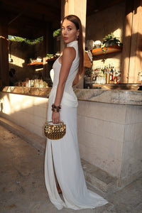 See-Through Draped High-Slit Maxi Dress