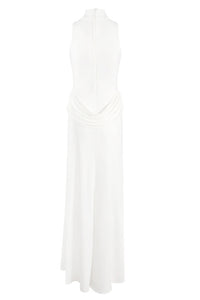 See-Through Draped High-Slit Maxi Dress