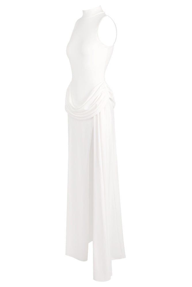 See-Through Draped High-Slit Maxi Dress