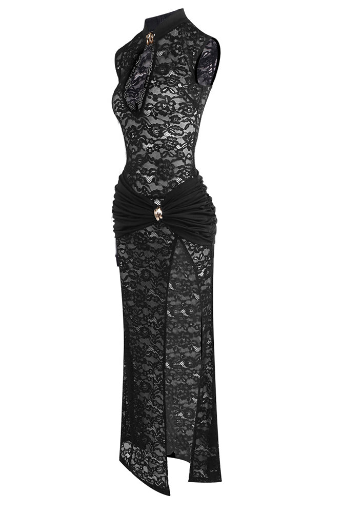 See Through Keyhole Lace Maxi Dress