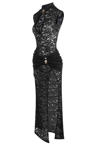 See Through Keyhole Lace Maxi Dress