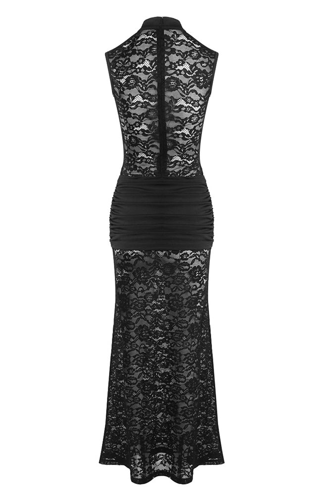 See Through Keyhole Lace Maxi Dress