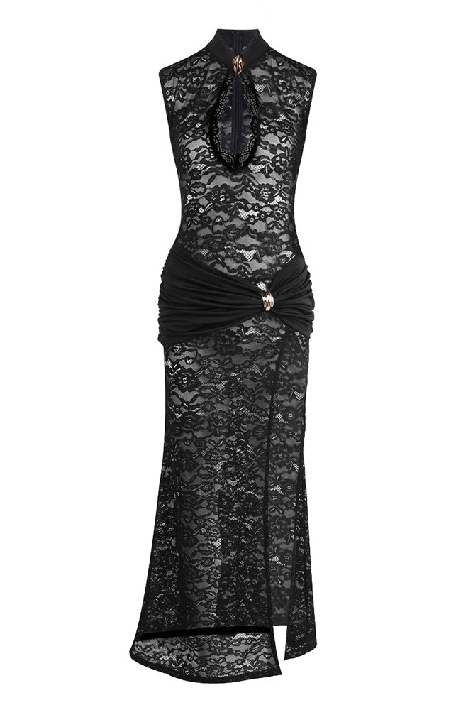See Through Keyhole Lace Maxi Dress IULOVER See Through Keyhole Lace Maxi Dress IULOVER