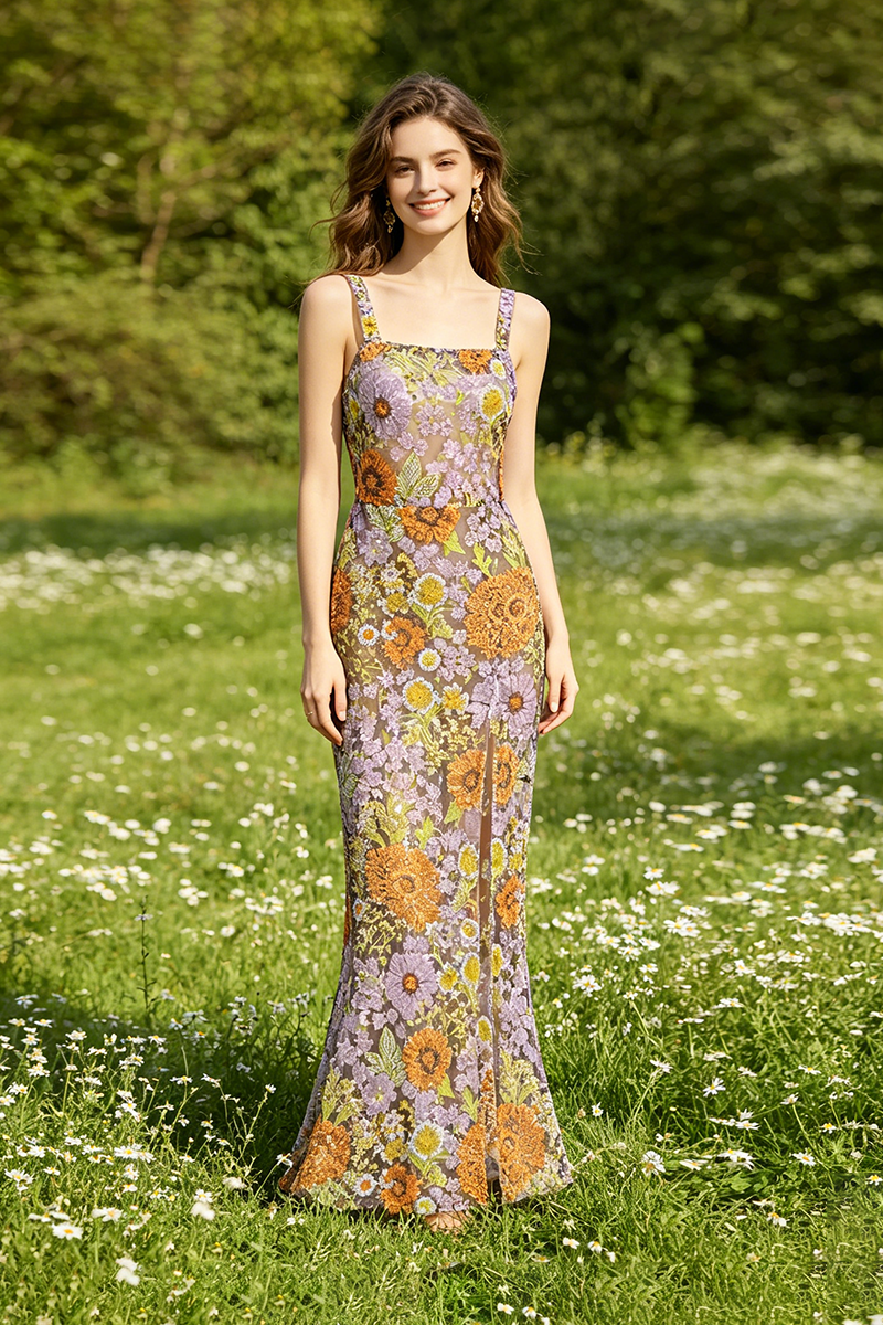 Seqiun Floral-embroidered Maxi Dress in Multi