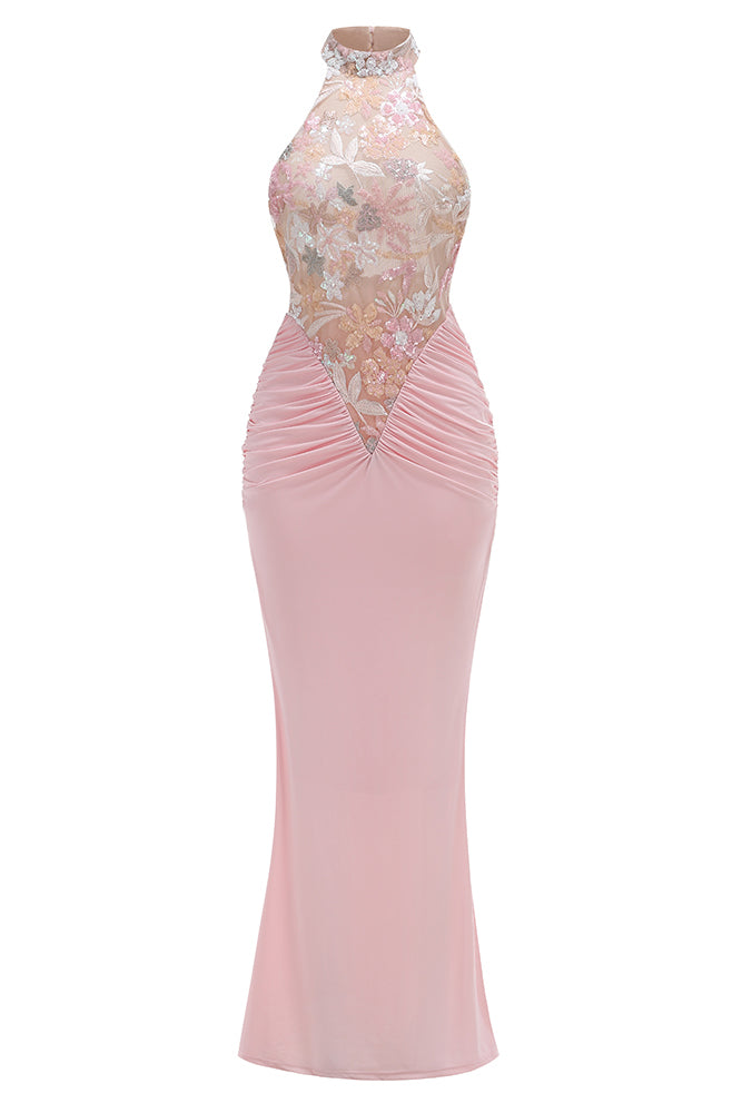 Sequin-Embellished Halterneck Maxi Dress – IULOVER