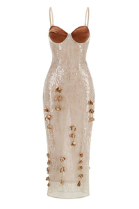 Sequin-embellished Floral Midi Dress