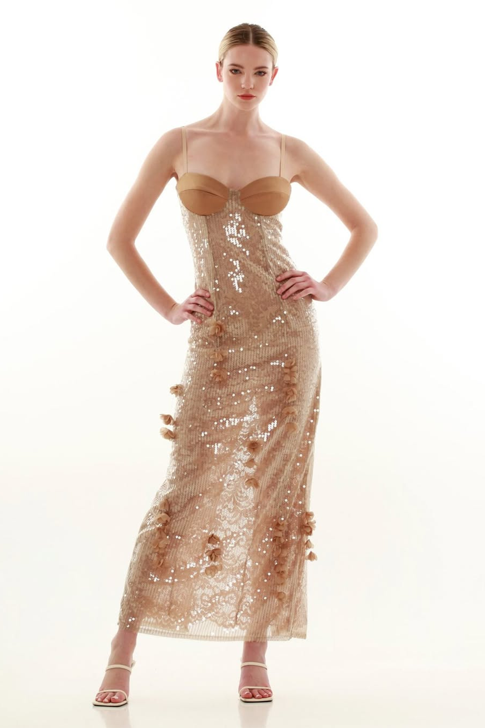 Sequin-embellished Floral Midi Dress