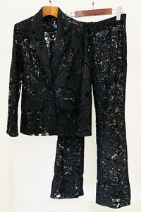 Sequin-embroidered Lace Blazer and Pant Suits