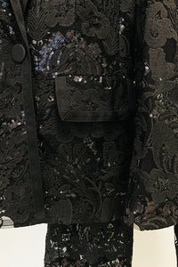 Sequin-embroidered Lace Blazer and Pant Suits