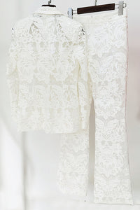 Sequin-embroidered Lace Blazer and Pant Suits