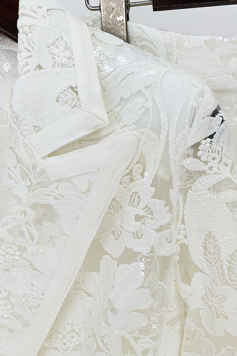 Sequin-embroidered Lace Blazer and Pant Suits