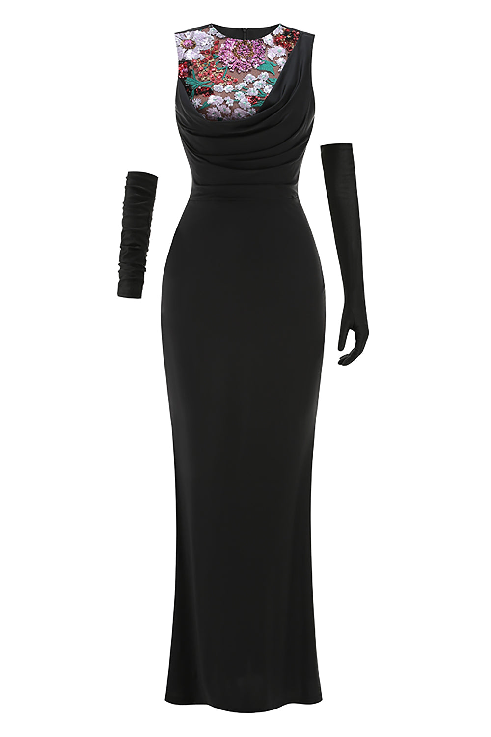 Sequin Detail Mxai Dress in Black With Gloves IULOVER Sequin Detail Mxai Dress in Black With Gloves IULOVER