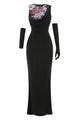 Sequin Detail Mxai Dress in Black With Gloves