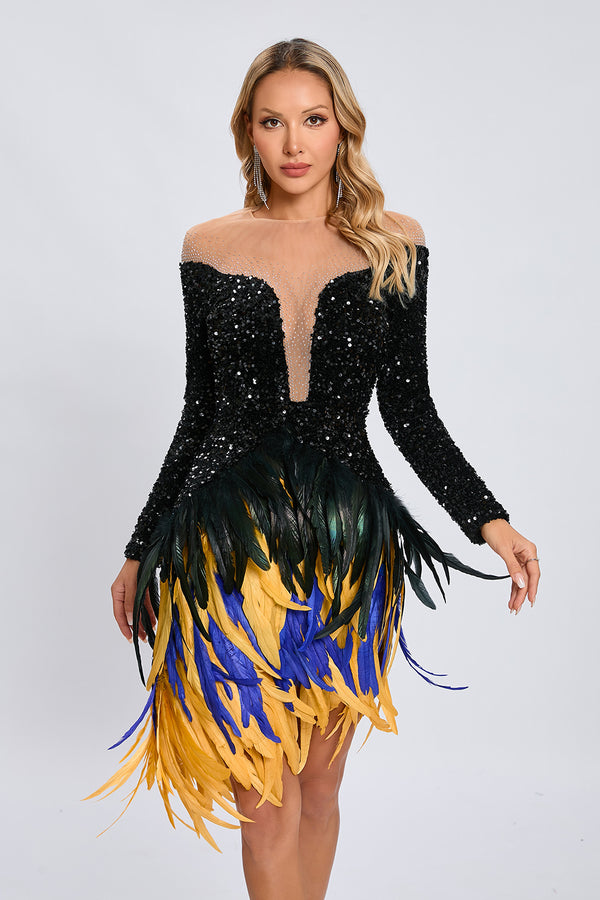 Sequin Feather Mini Dress