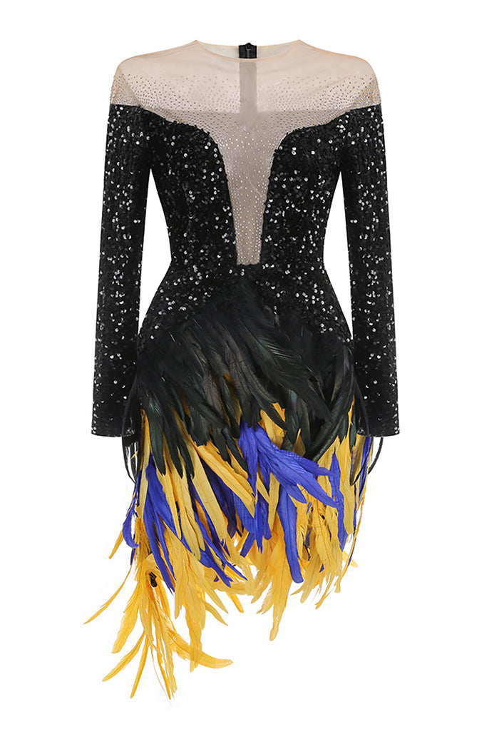 Sequin Feather Mini Dress