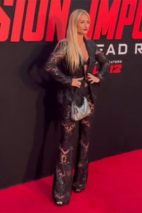 Sequin-embroidered Lace Blazer and Pant Suits