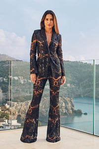 Sequin-embroidered Lace Blazer and Pant Suits