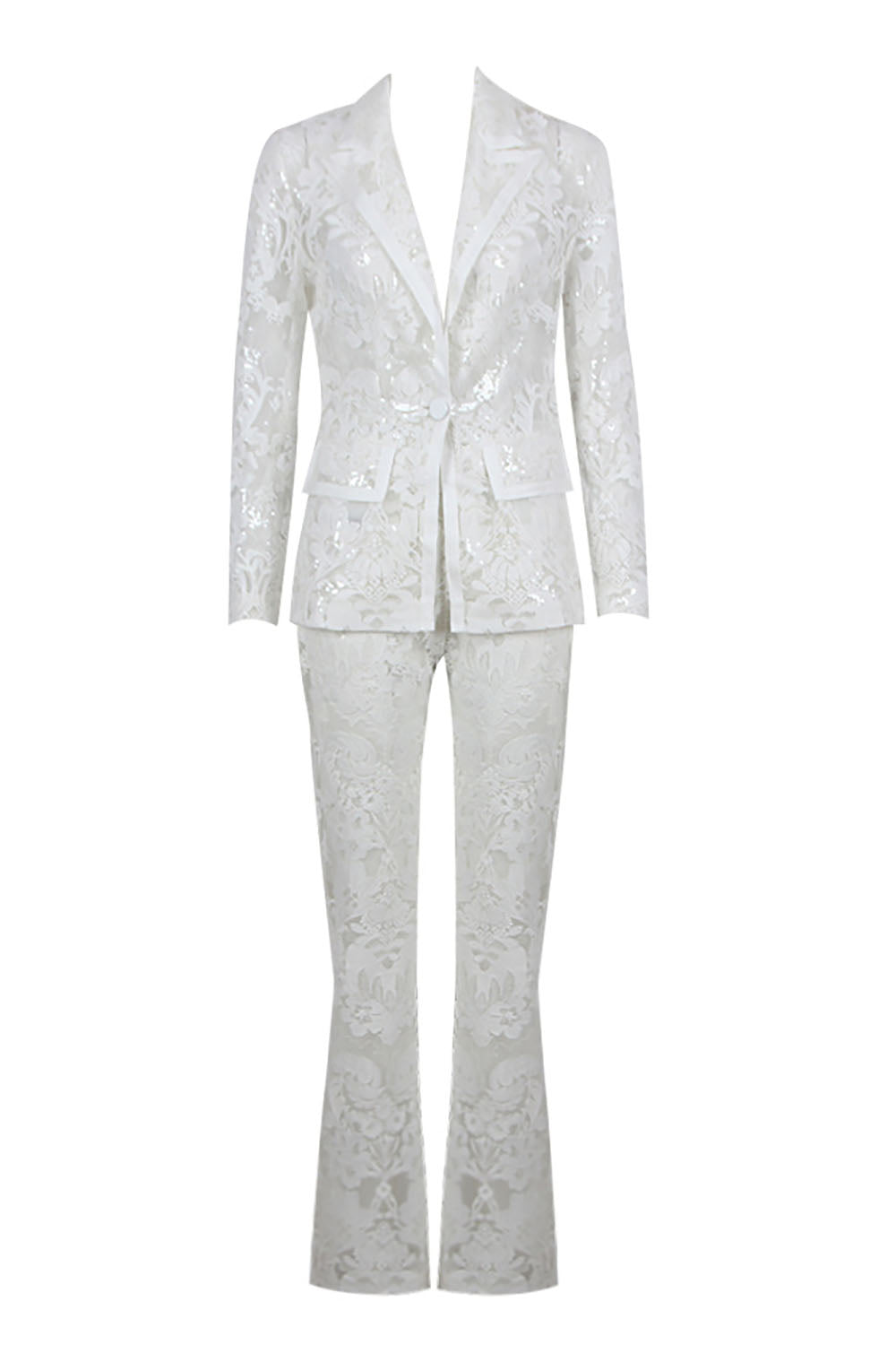 Sequin-embroidered Lace Blazer and Pant Suits