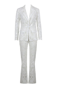 Sequin-embroidered Lace Blazer and Pant Suits