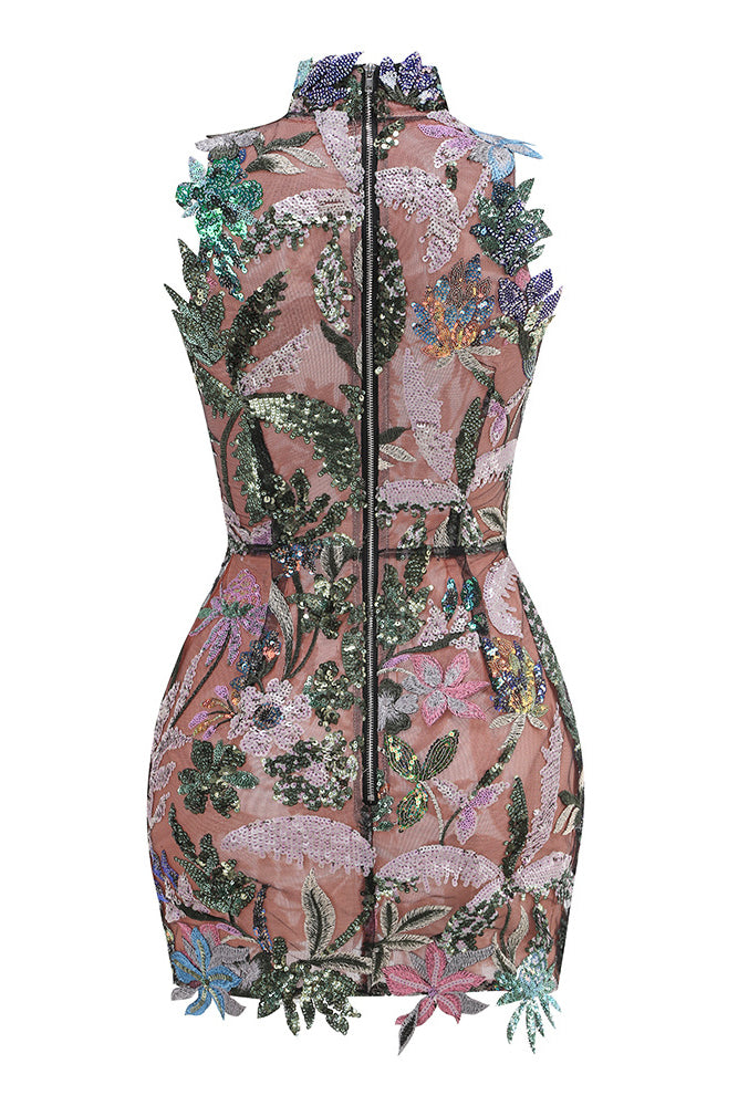Mock Sequin Flower Mini Dress IULOVER Mock Sequin Flower Mini Dress IULOVER