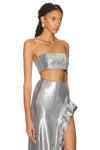Sequined Bandeau Bustier Sequined Long Skirt In Silver