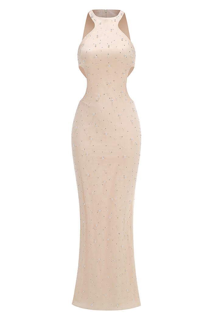 Crystal Pearl Cream Maxi Dress IULOVER Crystal Pearl Cream Maxi Dress IULOVER