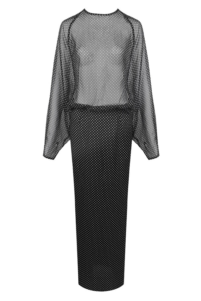 blue dress for baby girl White on Black Polka Sheer Dress – Kimandamisses main image 0