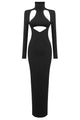 Side Cut Out Halter Turtleneck Gown In Black