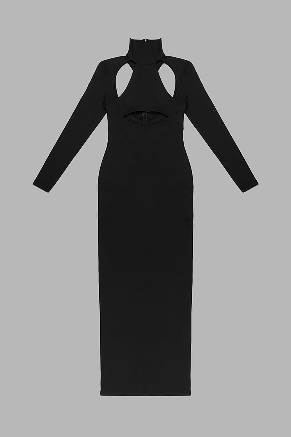 Vestido negro con cuello alto y abertura lateral en negro