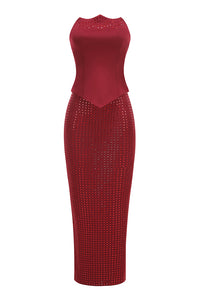 Strapless Corset Crystal Maxi Dress