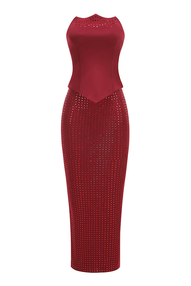 Strapless Corset Crystal Maxi Dress