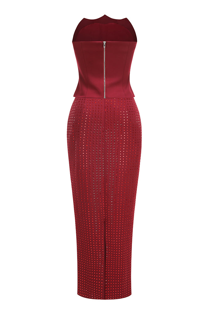 Strapless Corset Crystal Maxi Dress