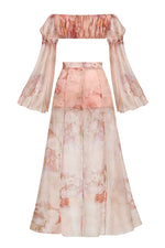 Sleeveless Printed Rose Silk Dress Two Set
