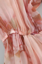 Sleeveless Printed Rose Silk Dress Two Set