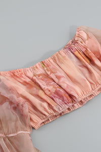 Conjunto dois vestido de seda rosa estampado sem mangas