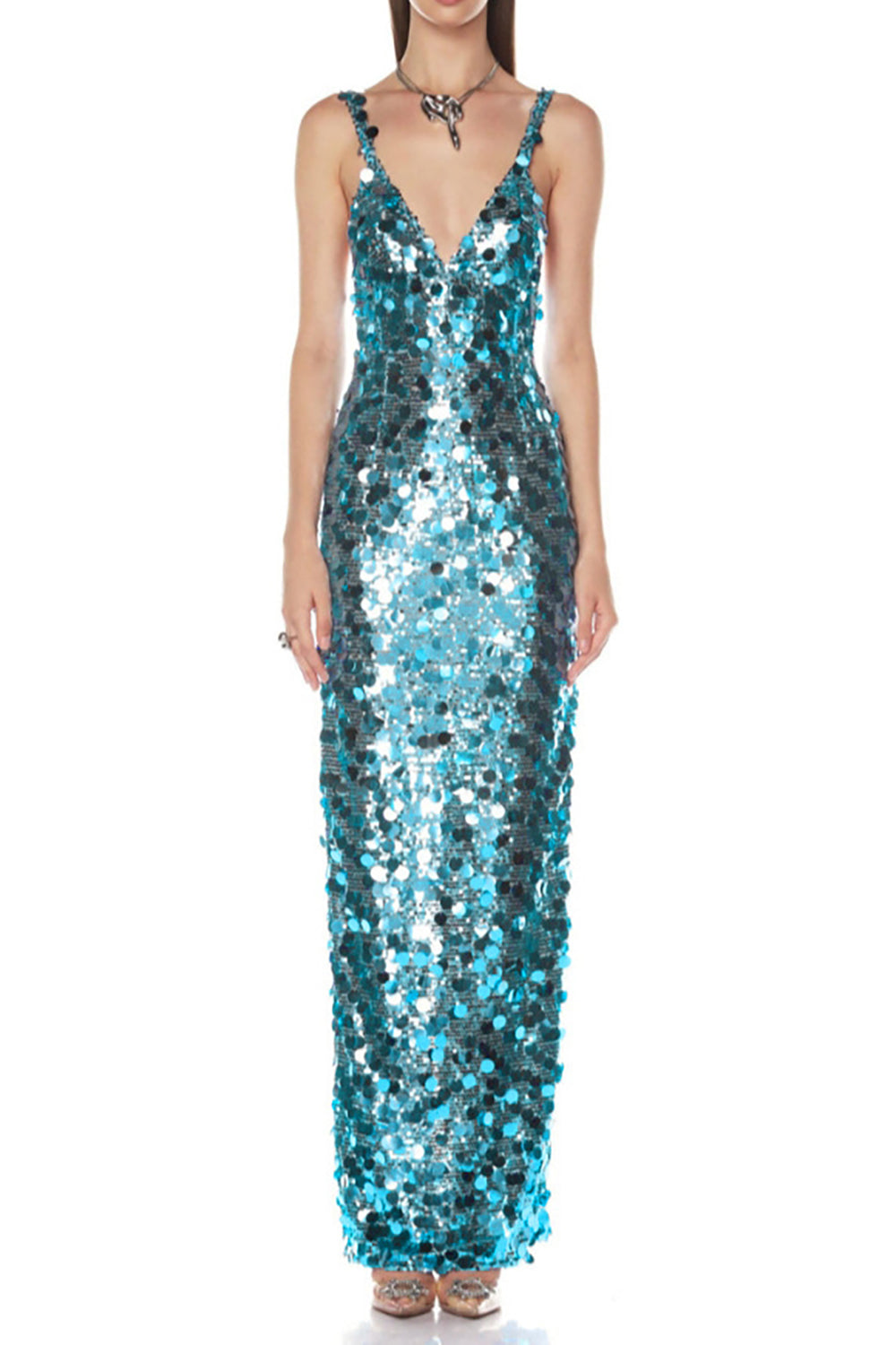 Slinky Sequin-embellished V-neck Maxi Dress