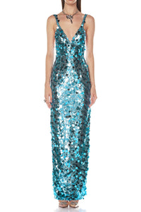 Slinky Sequin-embellished V-neck Maxi Dress