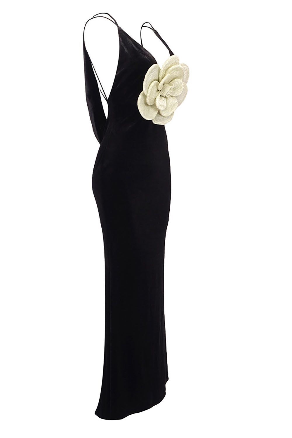 Deep V 3D Flower Slip Velvet Gown