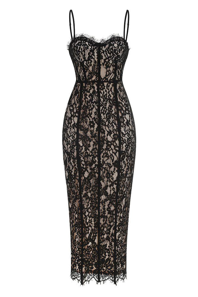 Slip Lace-detailing Midi Dress Black / Large